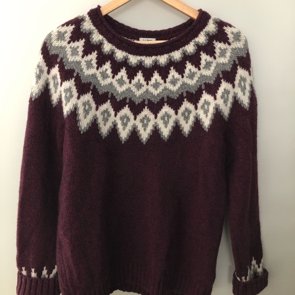 LL Bean's Classic Ragg Wool Sweater, Crewneck Fair Isle - Picture 2 of 6